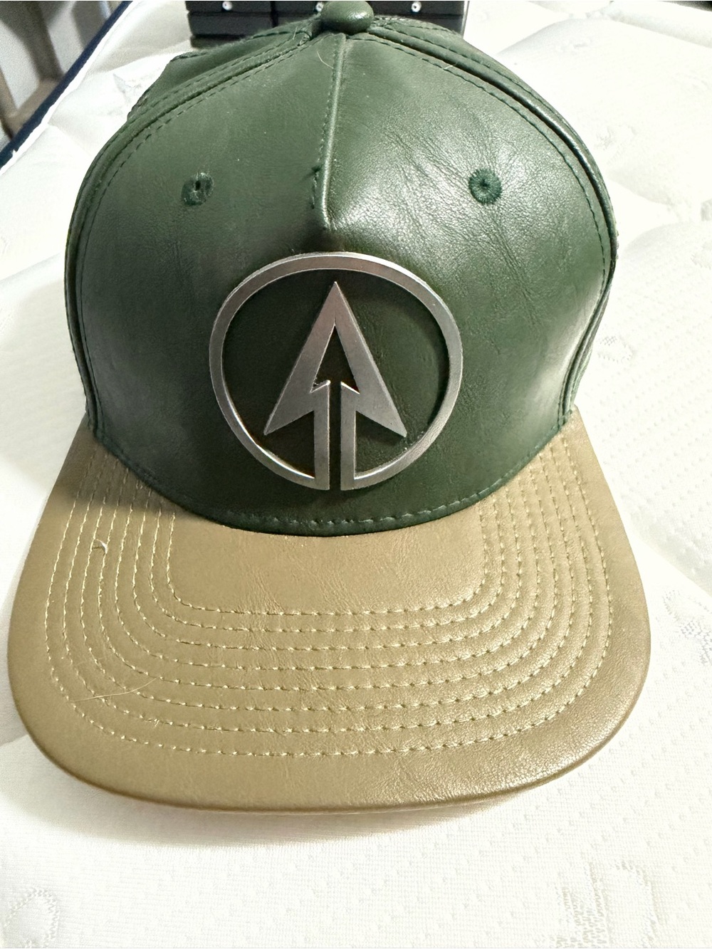 Green Arrow Faux Leather Snapback Hat
